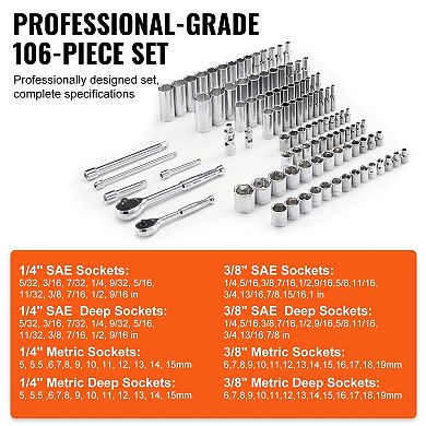 Socket and Ratchet Tool Set with Multiple Drive Sizes for DIY