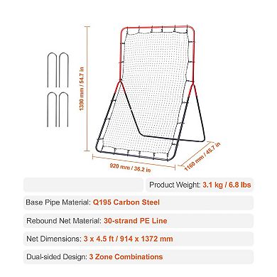 Multi-Zone Baseball Rebounder Net for Solo Practice, Throwing and Ground Ball Drills