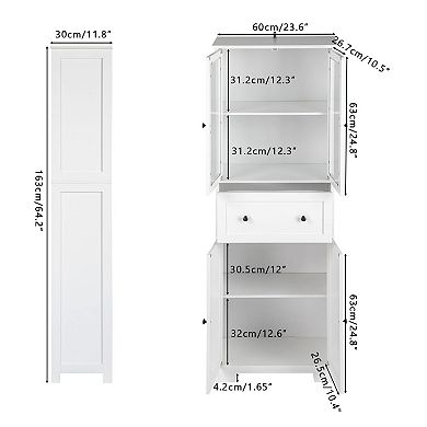 Multi-Room Tall Cabinet with 4 Doors, Drawer, and Large Storage Space