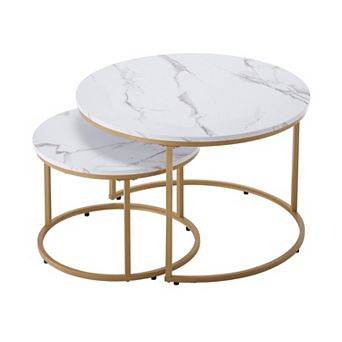 Set of 2 Modern Round Nesting Coffee and Side Table Set for Living Room