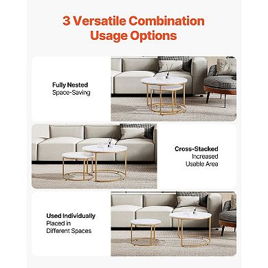 Set of 2 Modern Round Nesting Coffee and Side Table Set for Living Room