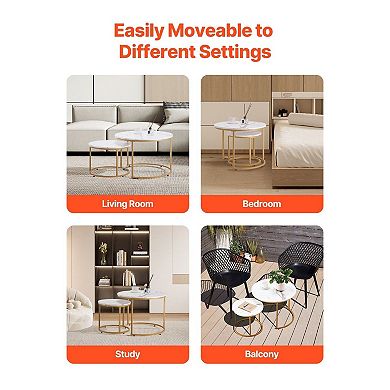 Set of 2 Modern Round Nesting Coffee and Side Table Set for Living Room