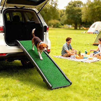 PawHut Folding Dog Ramp for Car, 61 Inches Pet Ramp with Grass Surface