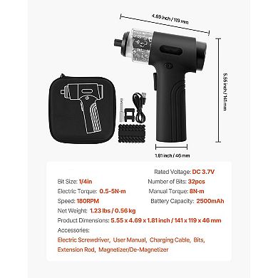 Cordless Electric Screwdriver with 32 Magnetic Bits and LED Work Light