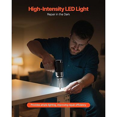 Cordless Electric Screwdriver with 32 Magnetic Bits and LED Work Light