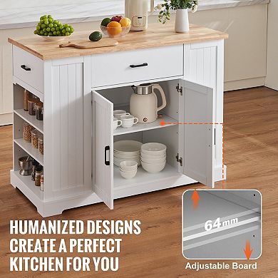 Kitchen Island with Drawers, Cabinets, Adjustable Shelves, and Drop Leaf