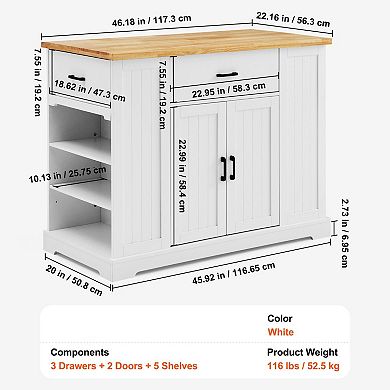 Kitchen Island with Drawers, Cabinets, Adjustable Shelves, and Drop Leaf