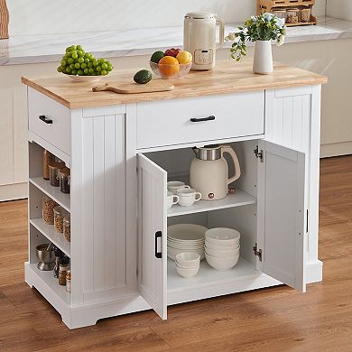 Kitchen Island with Drawers, Cabinets, Adjustable Shelves, and Drop Leaf