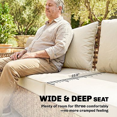 Outsunny Rattan Wicker Sofa with Cushions 3-Seater,