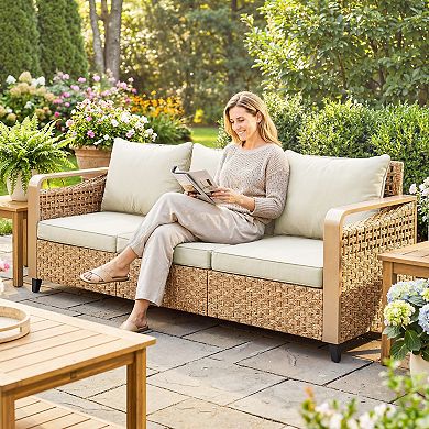 Outsunny Rattan Wicker Sofa with Cushions 3-Seater,