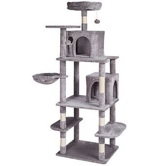 Multi-Level Cat Tree for 14 Cats with Two Condos Hammock and Top Perch