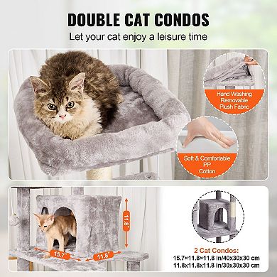 Multi-Level Cat Tree for 14 Cats with Two Condos Hammock and Top Perch