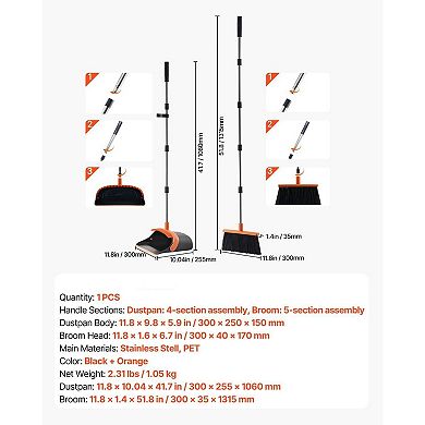 Standing Broom and Dustpan Combo Adjustable Handle for Floor Cleaning
