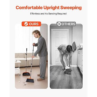 Standing Broom and Dustpan Combo Adjustable Handle for Floor Cleaning