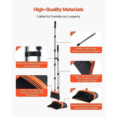 Standing Broom and Dustpan Combo Adjustable Handle for Floor Cleaning