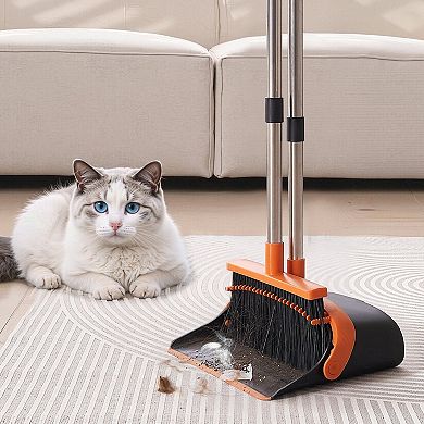 Standing Broom and Dustpan Combo Adjustable Handle for Floor Cleaning
