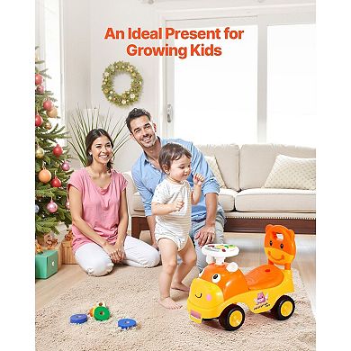 Kids Ride-On Push Car with Pedals, Music, Horn, and Hidden Storage