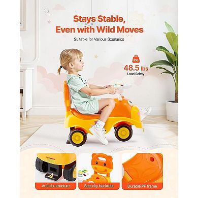 Kids Ride-On Push Car with Pedals, Music, Horn, and Hidden Storage