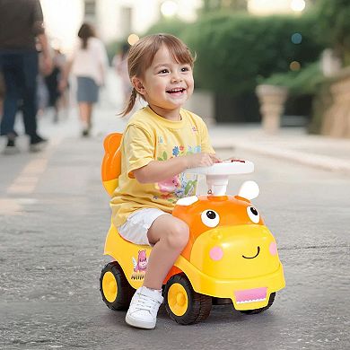 Kids Ride-On Push Car with Pedals, Music, Horn, and Hidden Storage