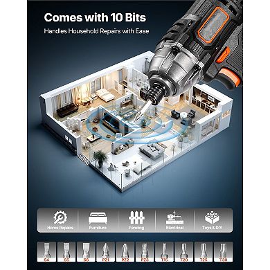 Cordless Impact Driver with LED Light, Forward/Reverse, and Multiple Bits