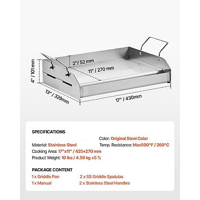 Stovetop and Grill Griddle Stainless Steel Even Heat Distribution