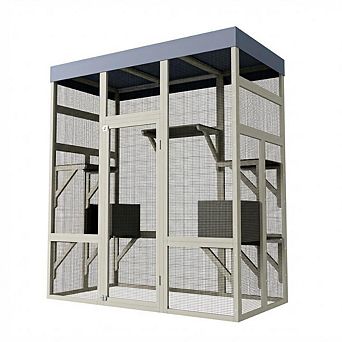 70" Large Outdoor Cat House, Wooden Terrace, Waterproof Roof, Stray Cat Shelter