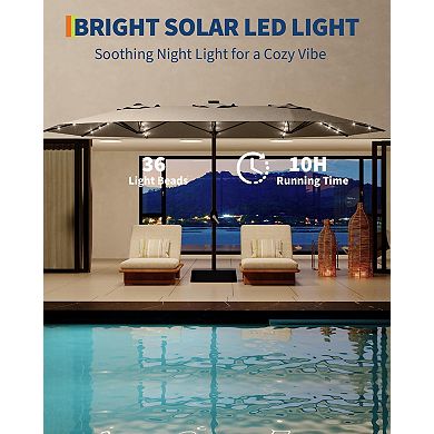 15FT Large Patio Umbrella w/Base and Solar Lights, Umbrella Oversized Shade for 8-10 People, 36 LED