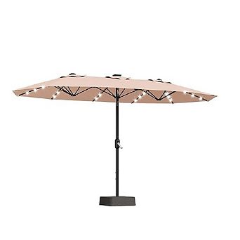 15FT Large Patio Umbrella w/Base and Solar Lights, Umbrella Oversized Shade for 8-10 People, 36 LED