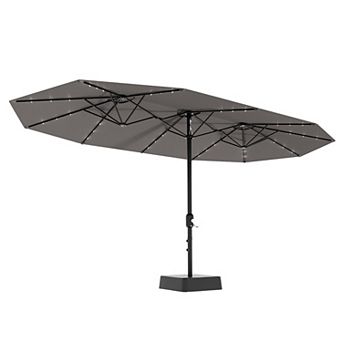 15FT Large Patio Umbrella w/Base and Solar Lights, Umbrella Oversized Shade for 8-10 People, 36 LED