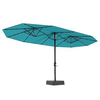 15FT Large Patio Umbrella w/Base and Solar Lights, Umbrella Oversized Shade for 8-10 People, 36 LED