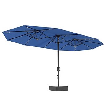 15FT Large Patio Umbrella w/Base and Solar Lights, Umbrella Oversized Shade for 8-10 People, 36 LED