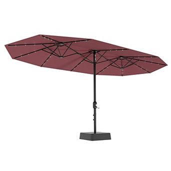 15FT Large Patio Umbrella w/Base and Solar Lights, Umbrella Oversized Shade for 8-10 People, 36 LED