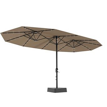 15FT Large Patio Umbrella w/Base and Solar Lights, Umbrella Oversized Shade for 8-10 People, 36 LED