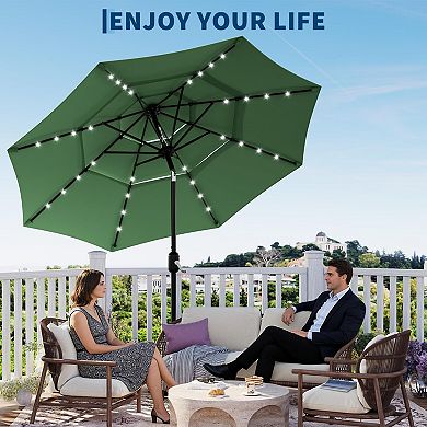 10Ft 3-Tier Solar Patio Umbrella with LED Lights, Outdoor Table Umbrella with Vents