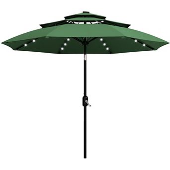 10Ft 3 tier Solar Patio Umbrella with LED Lights, Outdoor Table Umbrella with Vents