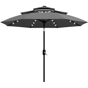 10Ft 3 tier Solar Patio Umbrella with LED Lights, Outdoor Table Umbrella with Vents