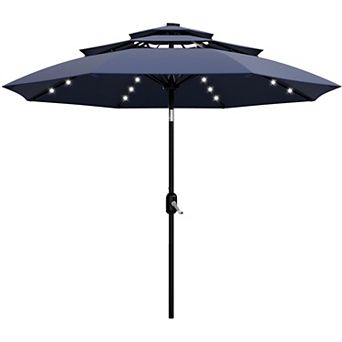 10Ft 3 tier Solar Patio Umbrella with LED Lights, Outdoor Table Umbrella with Vents