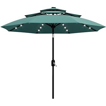 10Ft 3 tier Solar Patio Umbrella with LED Lights, Outdoor Table Umbrella with Vents