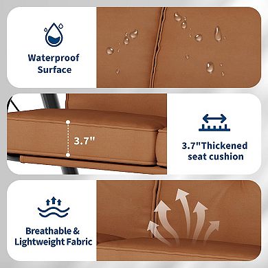 3-Seat Outdoor Patio Porch Swing w/Canopy, Thickened Removable Cushions ＆ Cup Holders