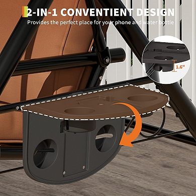 3-Seat Outdoor Patio Porch Swing w/Canopy, Thickened Removable Cushions ＆ Cup Holders