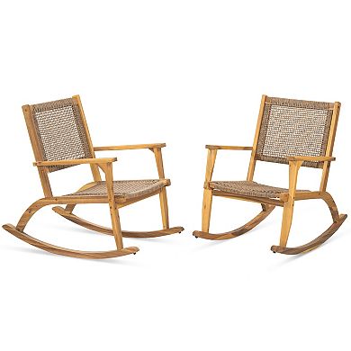 Whisen 2-Piece Patio Rocking Chair Set with Wicker Rattan Seat & Backrest