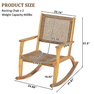Whisen 2-Piece Patio Rocking Chair Set with Wicker Rattan Seat & Backrest