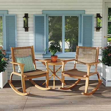 Whisen 2-Piece Patio Rocking Chair Set with Wicker Rattan Seat & Backrest