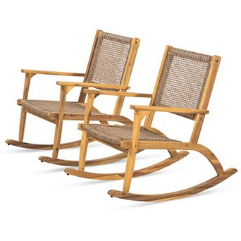 Whisen 2 pc Patio Rocking Chair Set with Wicker Rattan Seat & Backrest