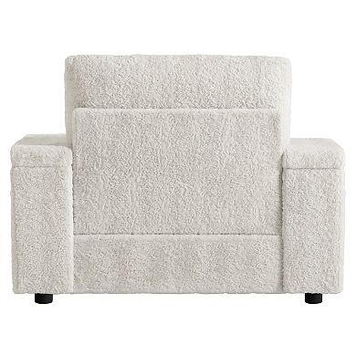 Whisen Oversized Single Sofa with Cup Holders, Storage Ottoman and Armrests