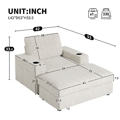 Whisen Oversized Single Sofa with Cup Holders, Storage Ottoman and Armrests