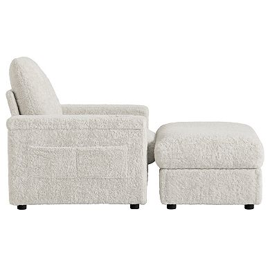 Whisen Oversized Single Sofa with Cup Holders, Storage Ottoman and Armrests
