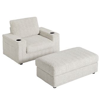 Whisen Oversized Single Sofa with Cup Holders, Storage Ottoman and Armrests