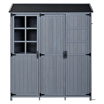 Whisen Patio Garden Shed with Waterproof Roof, Storage Cabinet, Workstation, Drawers and Hooks