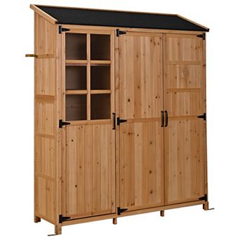 Whisen Patio Garden Shed with Waterproof Roof, Storage Cabinet, Workstation, Drawers and Hooks